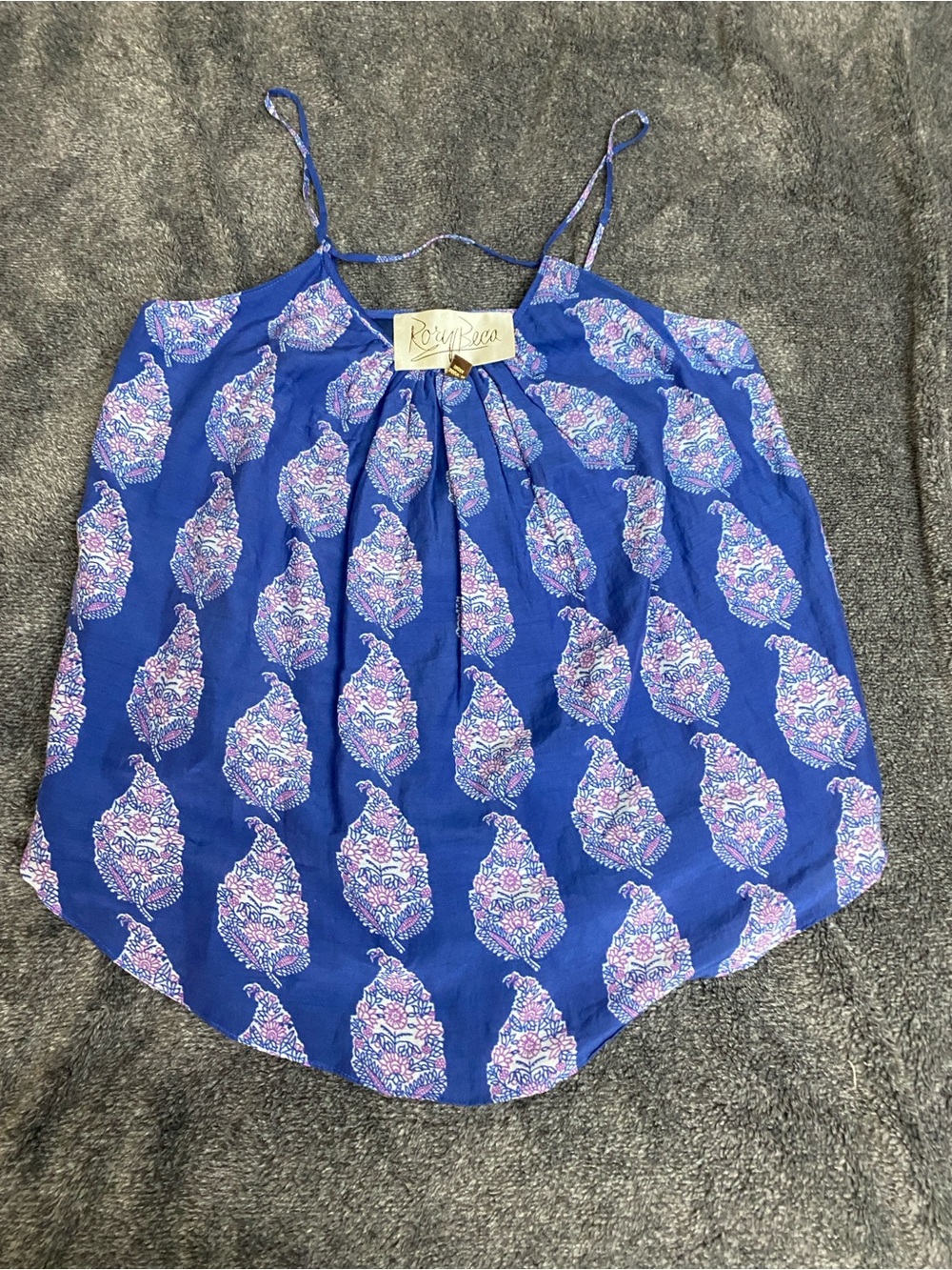 Rory Beca Blue Printed Spaghetti Strap Tank Top silk blend small